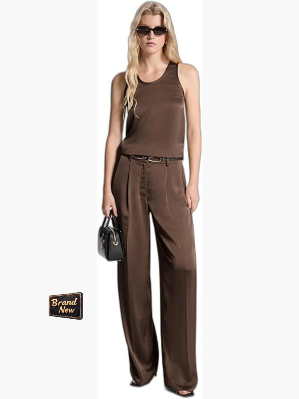 Satin Wide Leg Pants With Pleats Mid-Rise Elegant